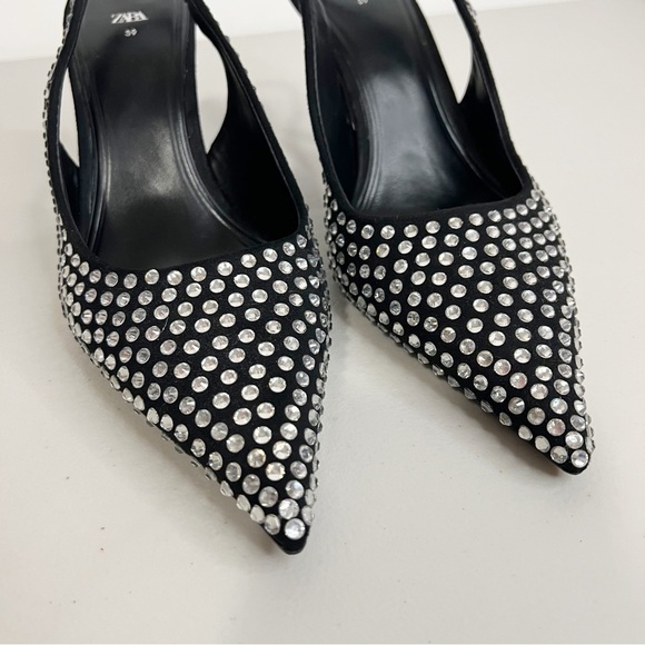 Zara High Heel Slingback Shoes with Rhinestones Size 8.5 - Picture 7 of 12